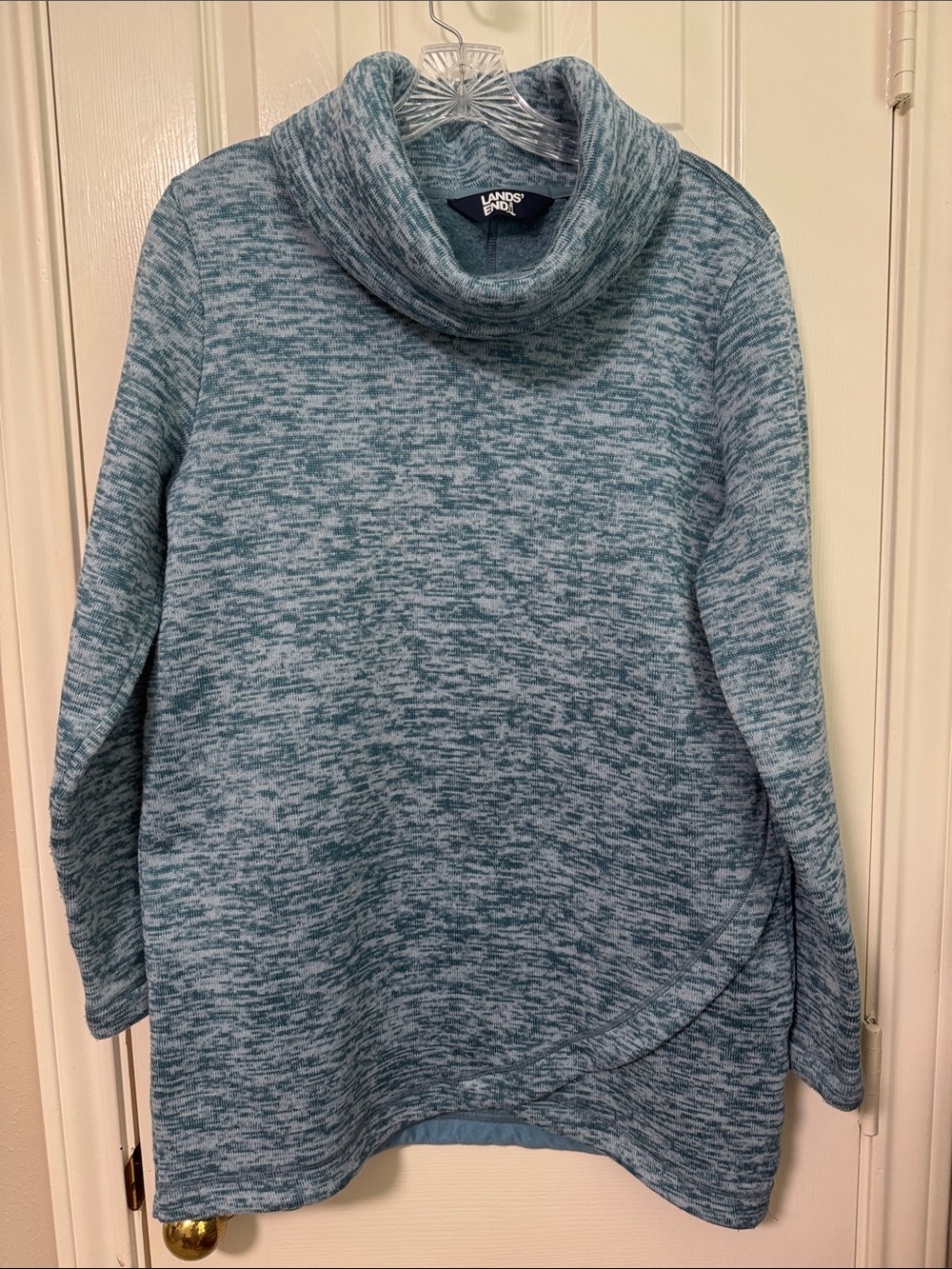 Lands' End Teal Marled Cowl Pullover Sweater